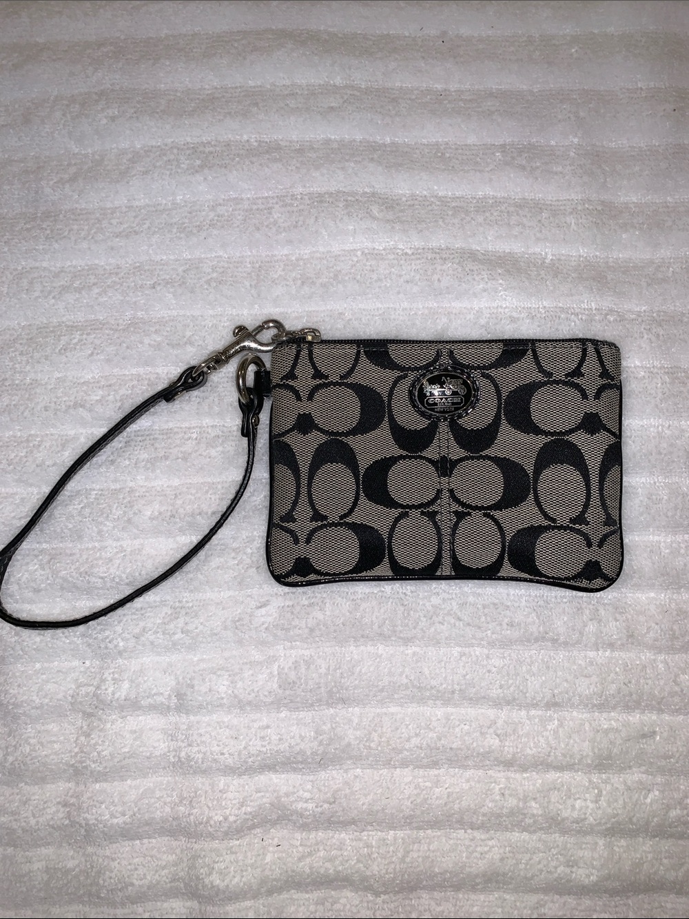Coach Black and Gray Signature Canvas Wristlet